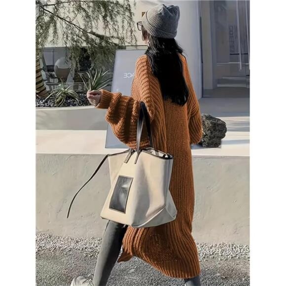 Womens Long Cardigan Sweaters Open Front Oversized Camel - Picture 3 of 5